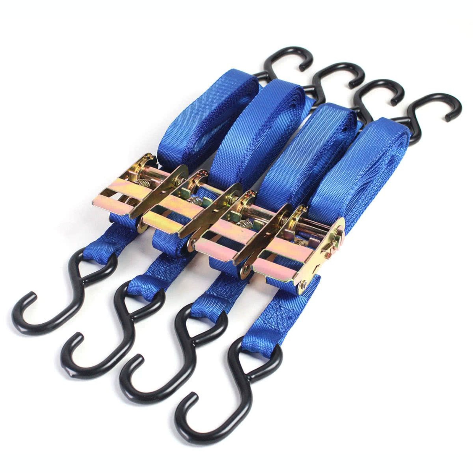 Bike-It Titan Ratchet Lock 5m Tie Downs - Solid Hook - 4 Piece Blue - Motorbike
