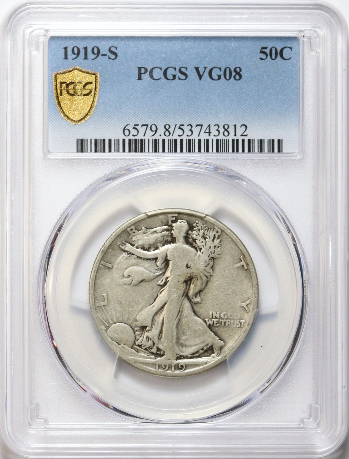 1919-S 50c Walking Liberty Silver Half Dollar - PCGS VG08 - Nice Original Coin