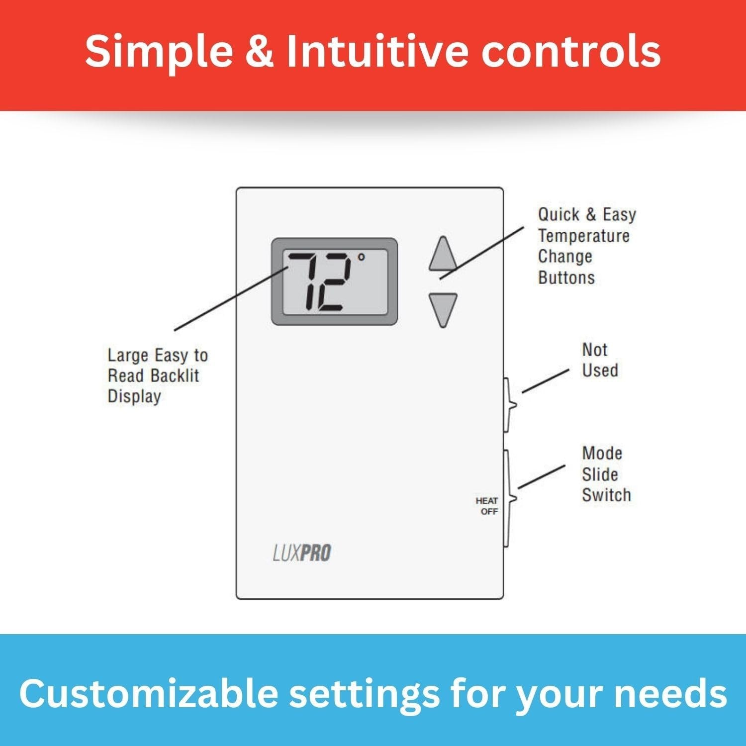 Lux Pro PSD010B Mechanical Non-Programmable Thermostat; 1 Heat Only; Without ...