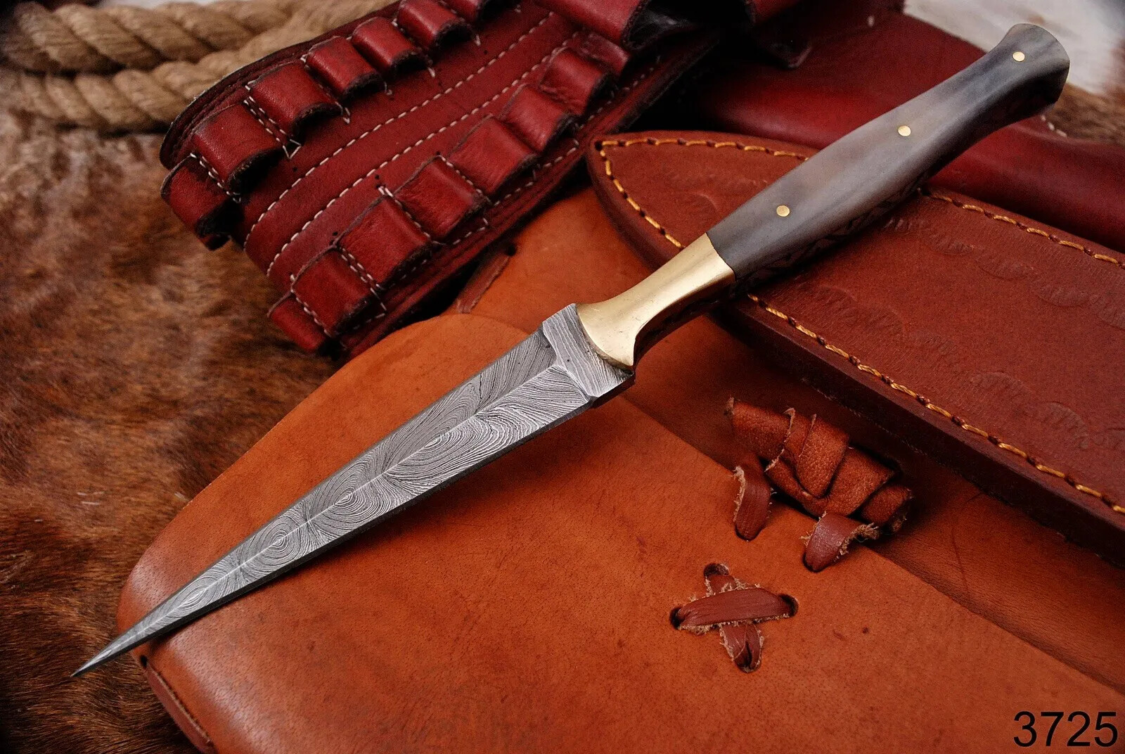 Damascus Double edged Dagger Fixed Blade Boot Knife Outdoor Hunting Throwing