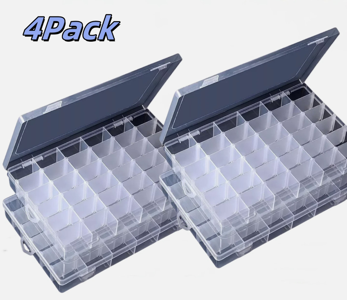 4 Pack 36 Grids Clear Plastic Organizer Box with Adjustable Dividers, Small Craf