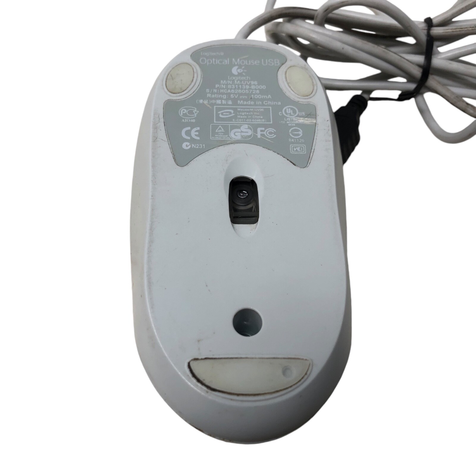 VTG Logitech Optical White Mouse Model M-UV96 USB