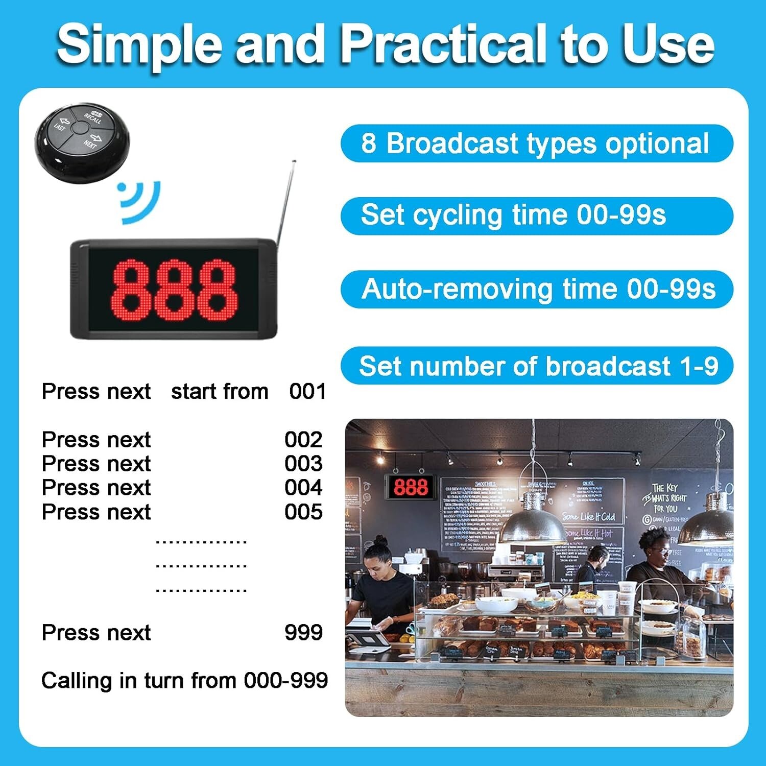 Restaurant Hospital Wireless Queue Management Paging Call System Spanish Voice
