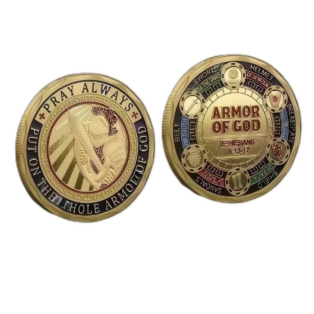 3PCS Golden Put on the Armor of God Commemorative Challenge Coin Collection Gift