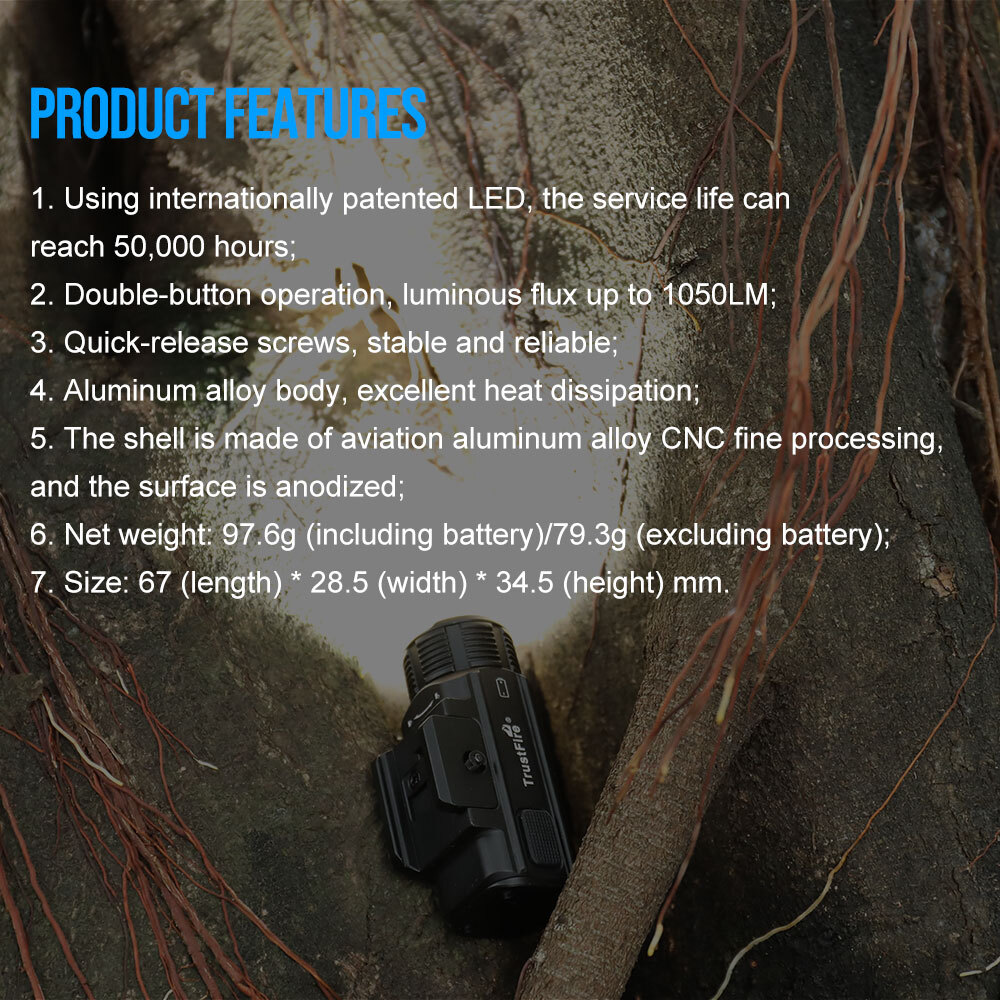 TrustFire 1050LM Rechargeable Tactical Weapon LED Flashlight LED Pistol Light