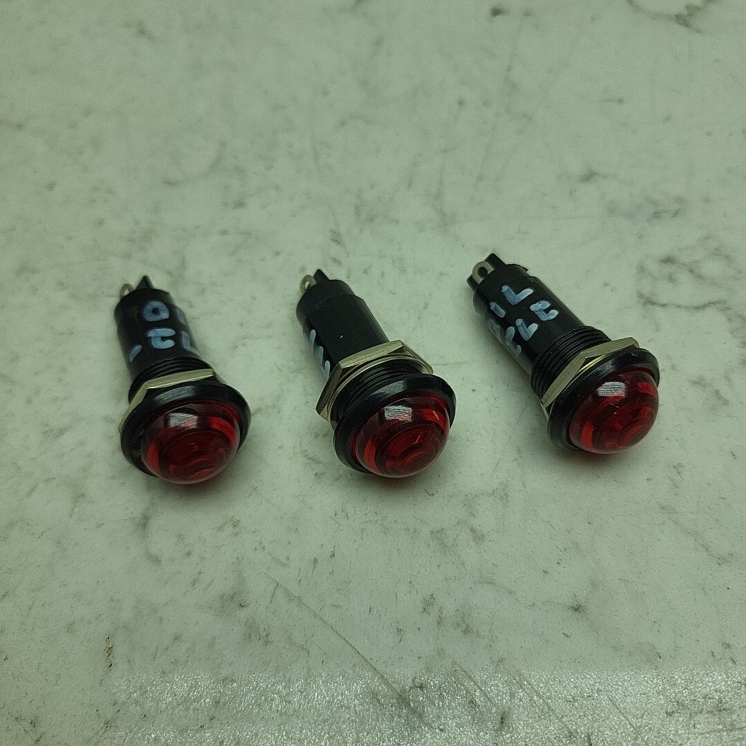 3 Pack Panel Mount Jumbo Neon Lamp Assembly Red Lens 272-710