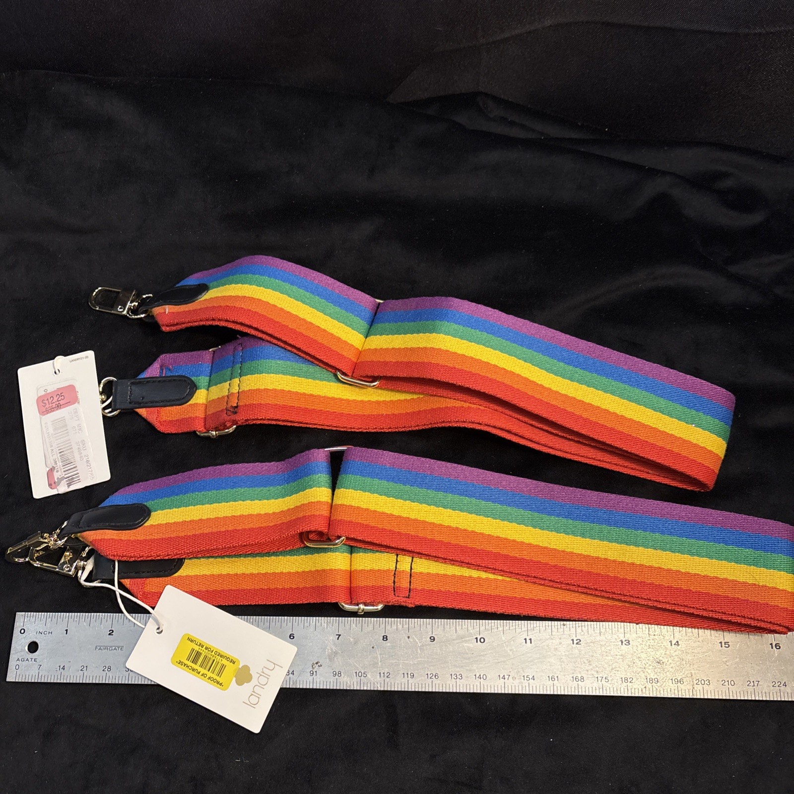 Vintage LANDRY Adjustable Rainbow Luggage Strap 2” Solid Brass Fixtures Freeship