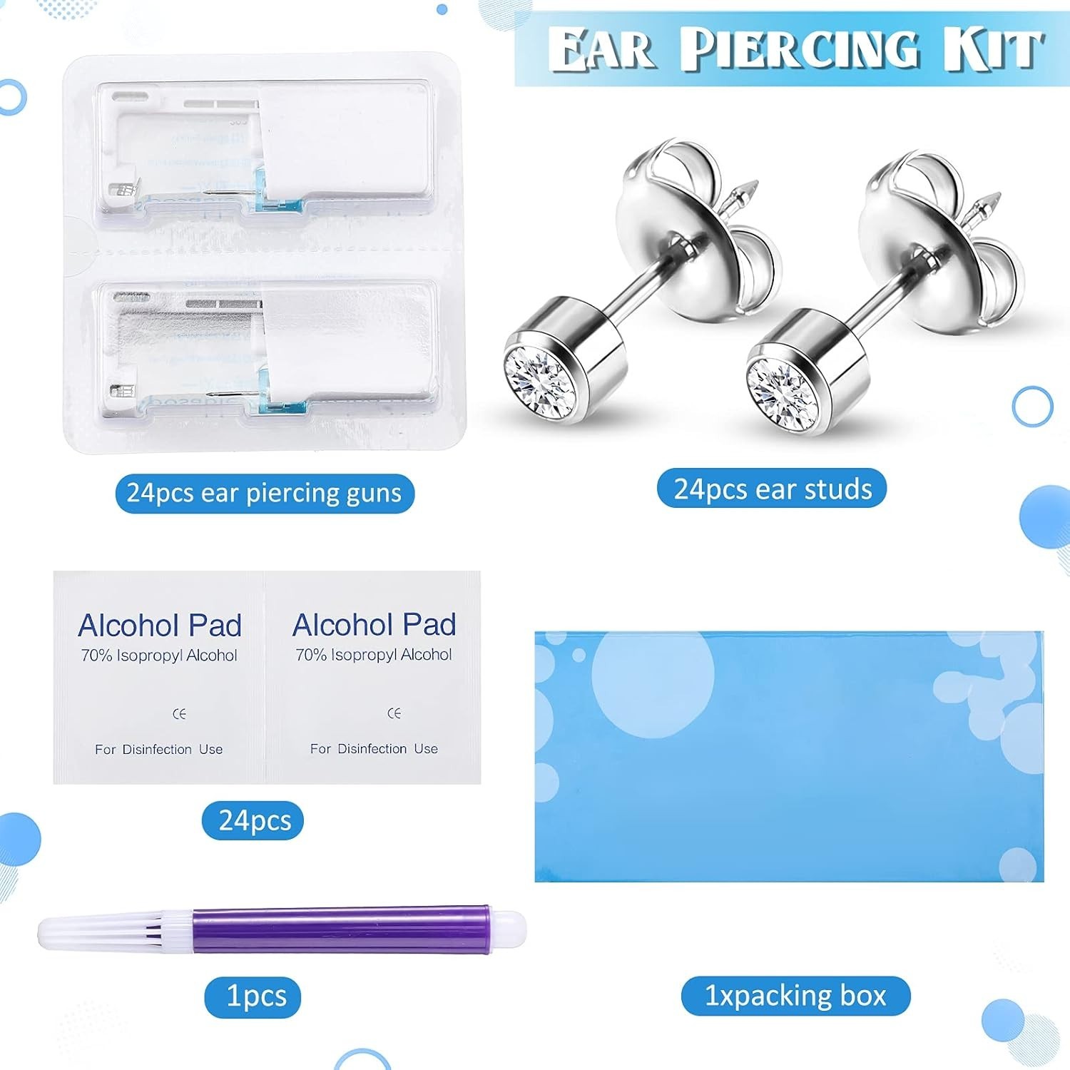 24 Pieces Self Ear Piercing Tool Disposable Kit Household Ear Piercing Tools ...