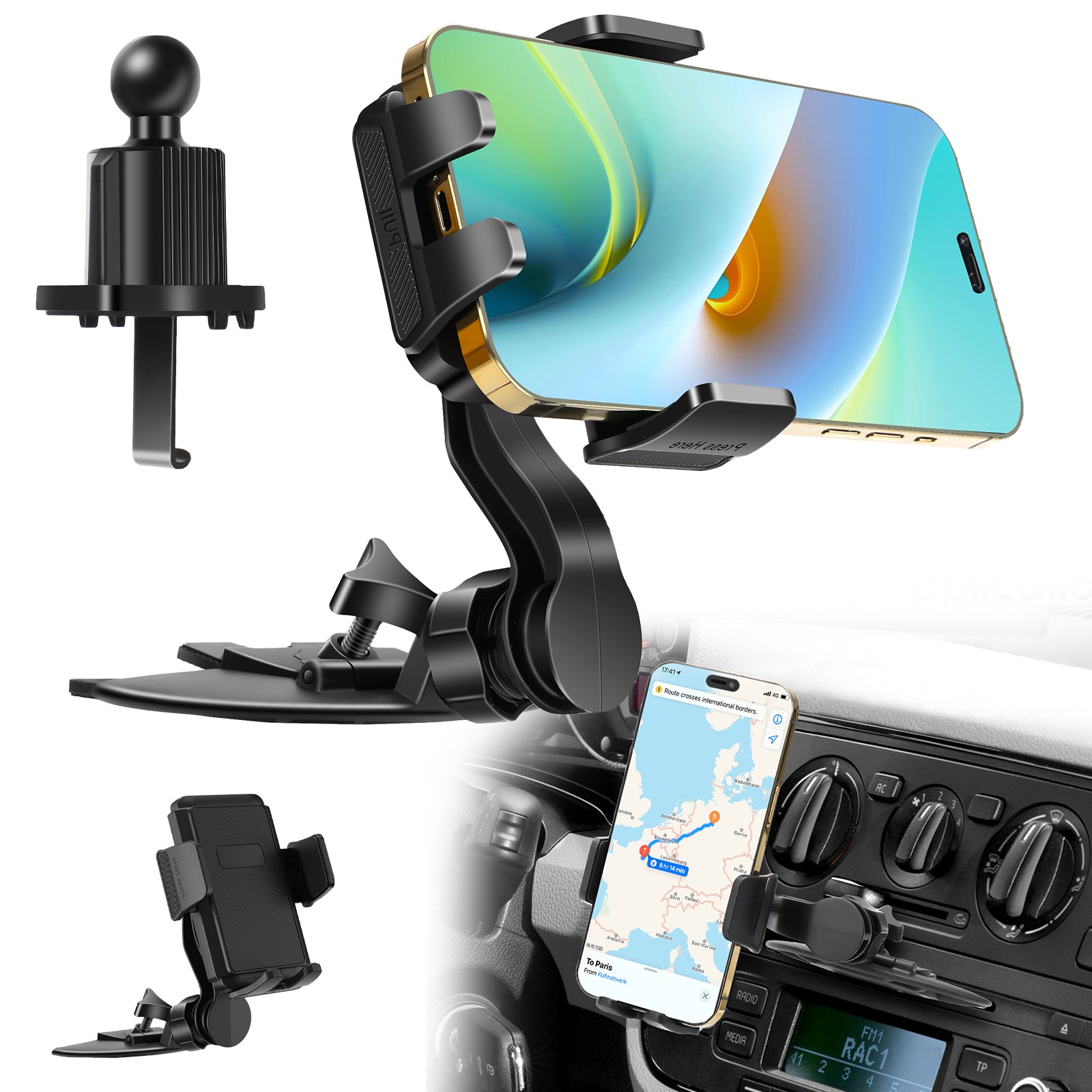 Car CD Slot Air Vent Holder Phone Mount 360° Adjustable for 4-7" iPhone Samsung