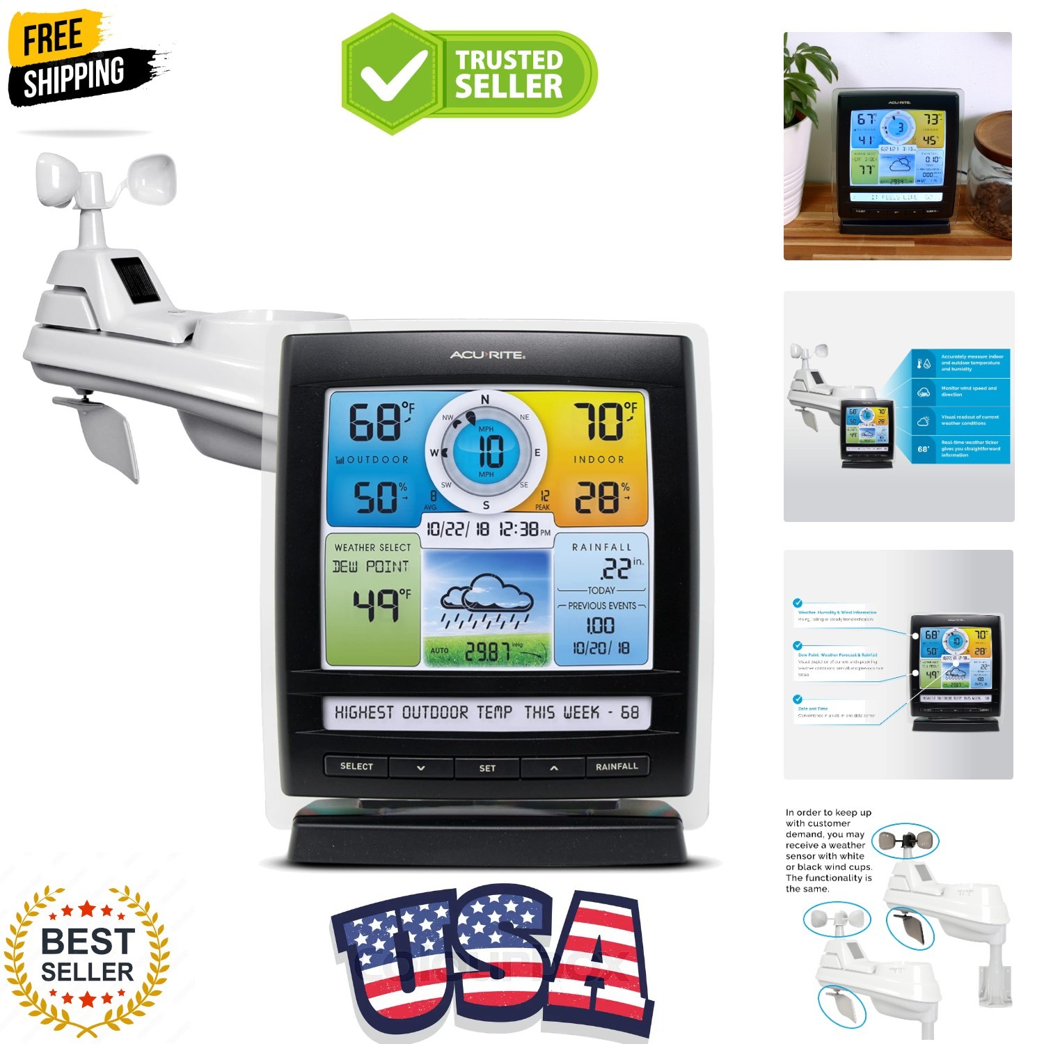 Iris 5-in-1 Indoor/Outdoor Wireless Weather Station for Indoor and Outdoor Te...