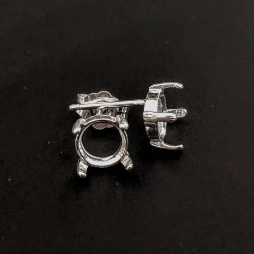 8 or 9mm 4 Prong Round Cabochon Setting Earrings Sterling Silver