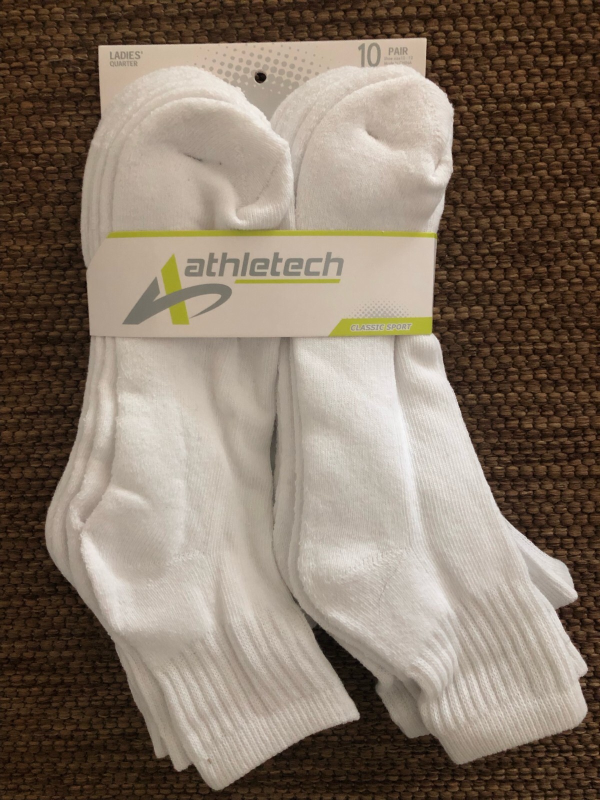 Athletech Classic Sport Ladies Quarter White Socks 10 Pairs