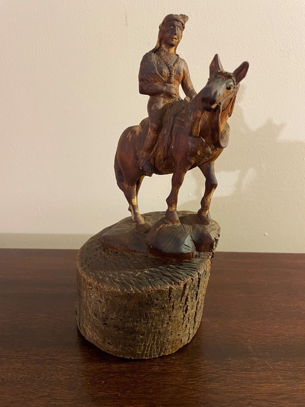 Vintage Charles Vollrath Hand Carved Indian on Horse or Donkey Large 10"