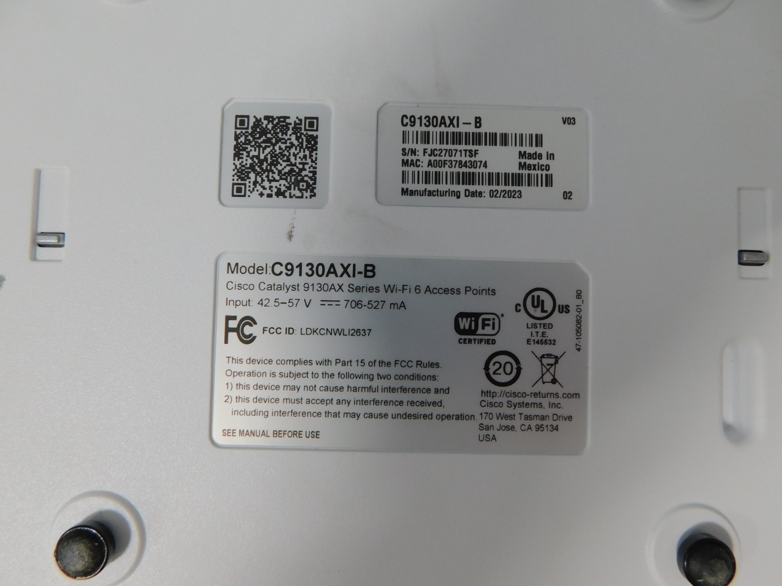 Cisco Catalyst C9130AXE-B Wi-Fi 6 Access Points 9130AXE - Used *** Unit Only ***