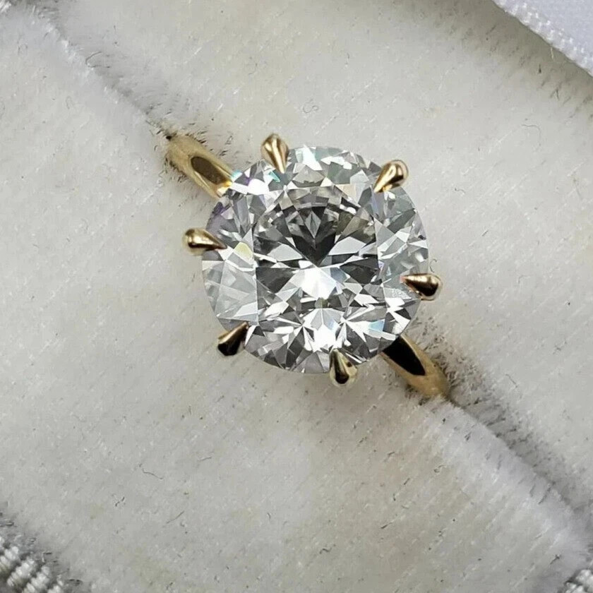 Round Cut 3.50 Ct White Moissanite Solitaire Engagement Ring 14K Yellow Gold FN