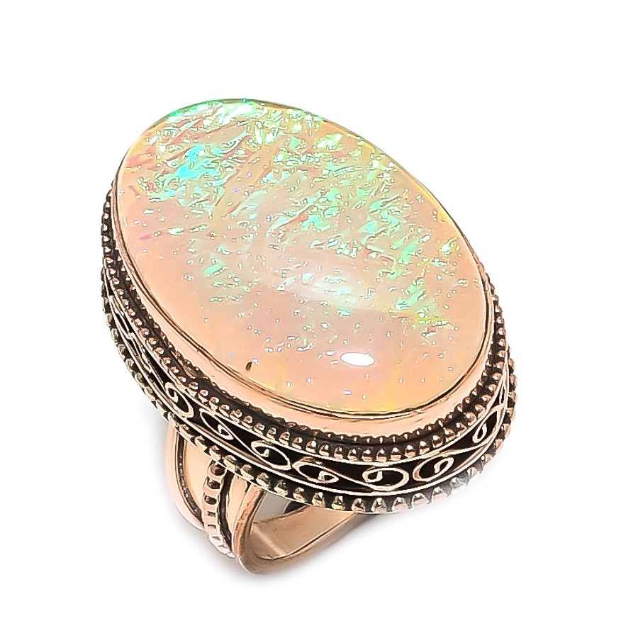 Orange Triplet Opal Gemstone Copper Jewelry Ring Size 8 Gift for Her B406
