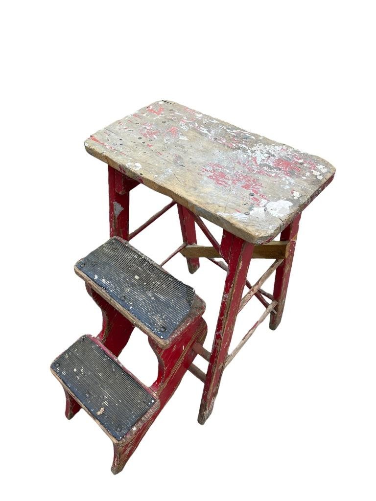Wood Step Stool Plant Stand Book Shelf Shabby Vintage Farmhouse