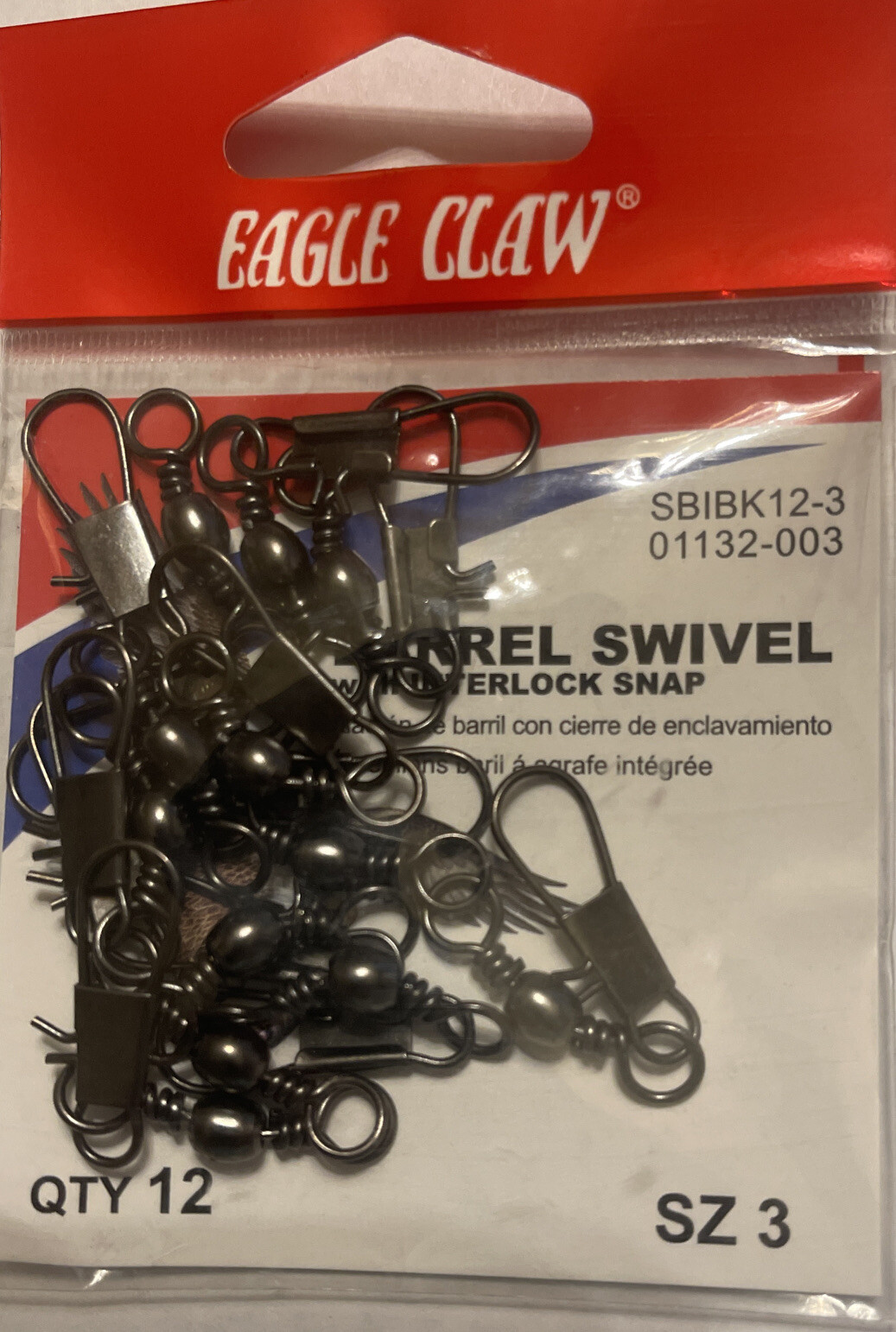 Eagle Claw Barrel Swivel Size 3 5 With Interlock Snap Black Qty 12 Select Size