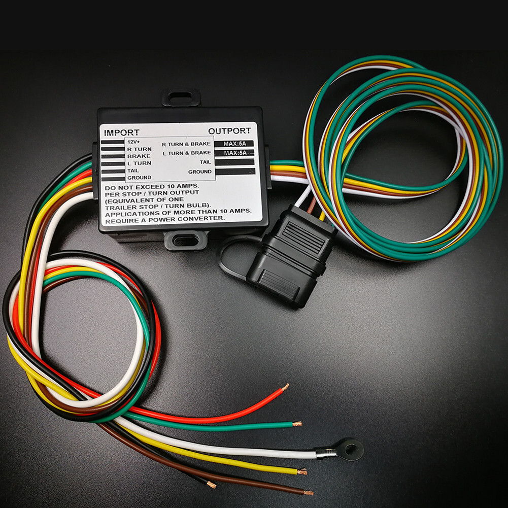 Powered 3 to 2 Wire Trailer Tail Light Converter with 4-Way Flat Wire Connector