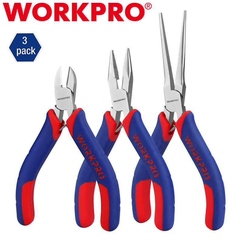 WORKPRO Mini Pliers Set 3-Piece Small Pliers Tool Kit Includes 4” Diagonal Plier
