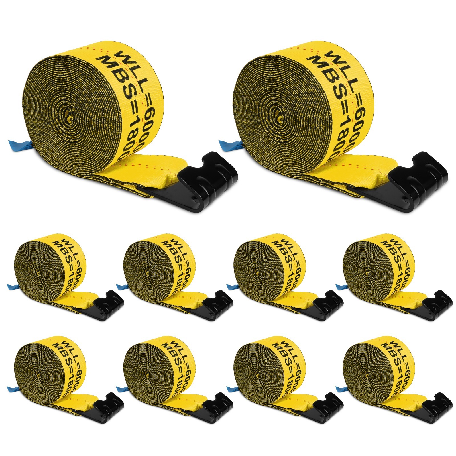 X-BULL 10 Pack 4" x 30' Winch Truck Straps w/Flat Hook Towing 18000 lbs Yellow