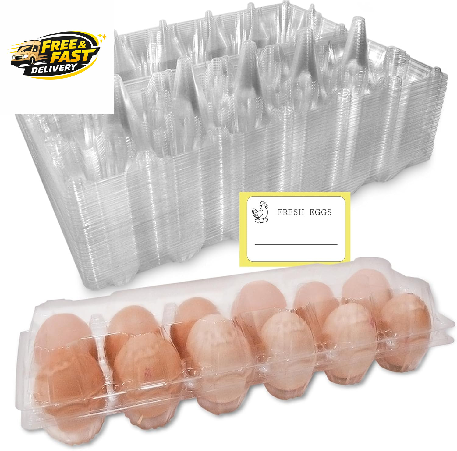 Large Plastic Egg Cartons 30 Packs with Sticker Labels for 12 Eggs, Cheap Bulk E