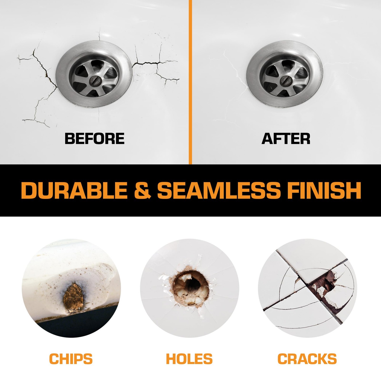White Porcelain Repair Kit, Fiberglass Tub Repair for Sink, Shower, Counterto...