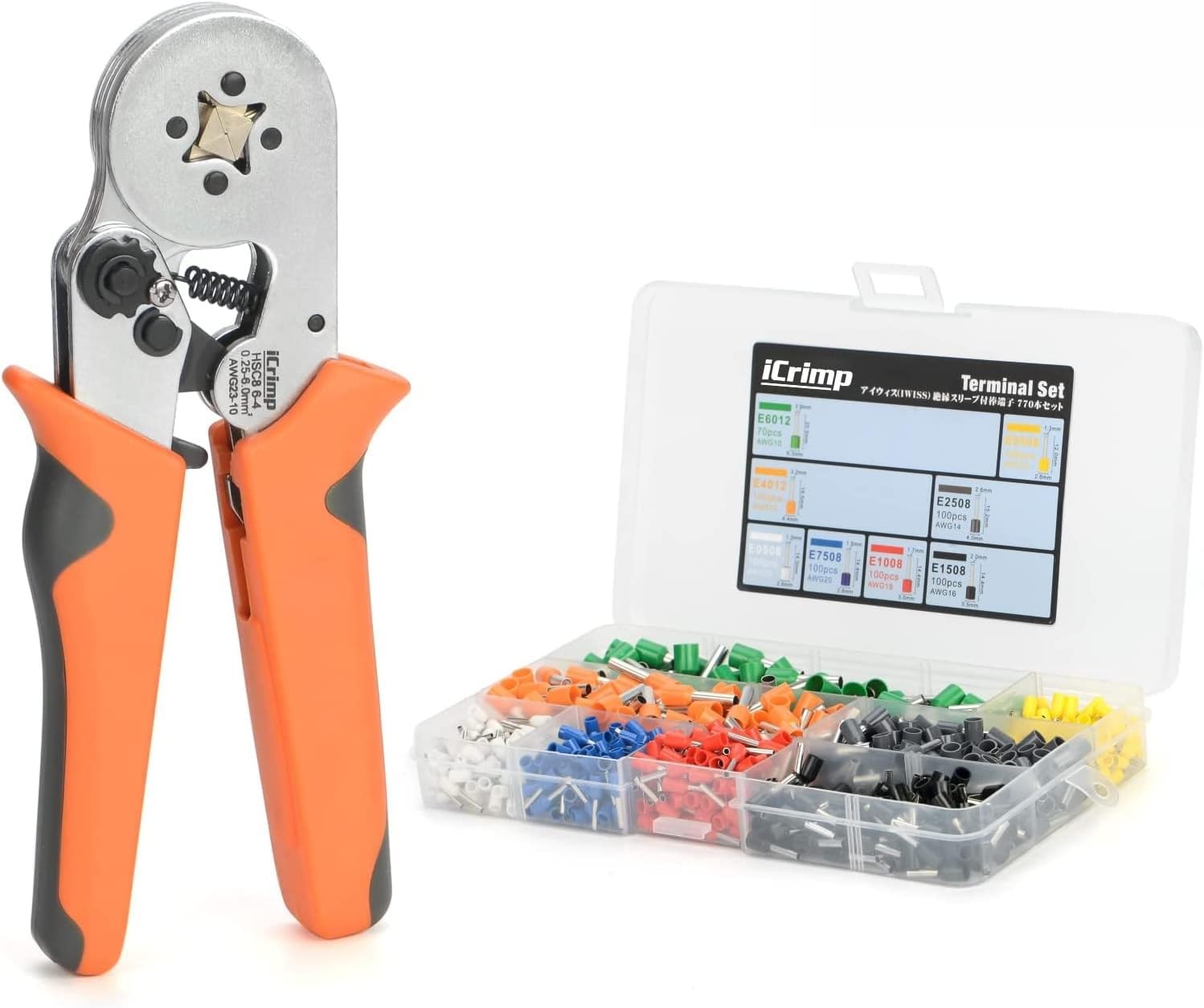 Self-Adjustable Ratchet Ferrule Crimping Tool Kit IWISS, AWG 23-10 Pliers