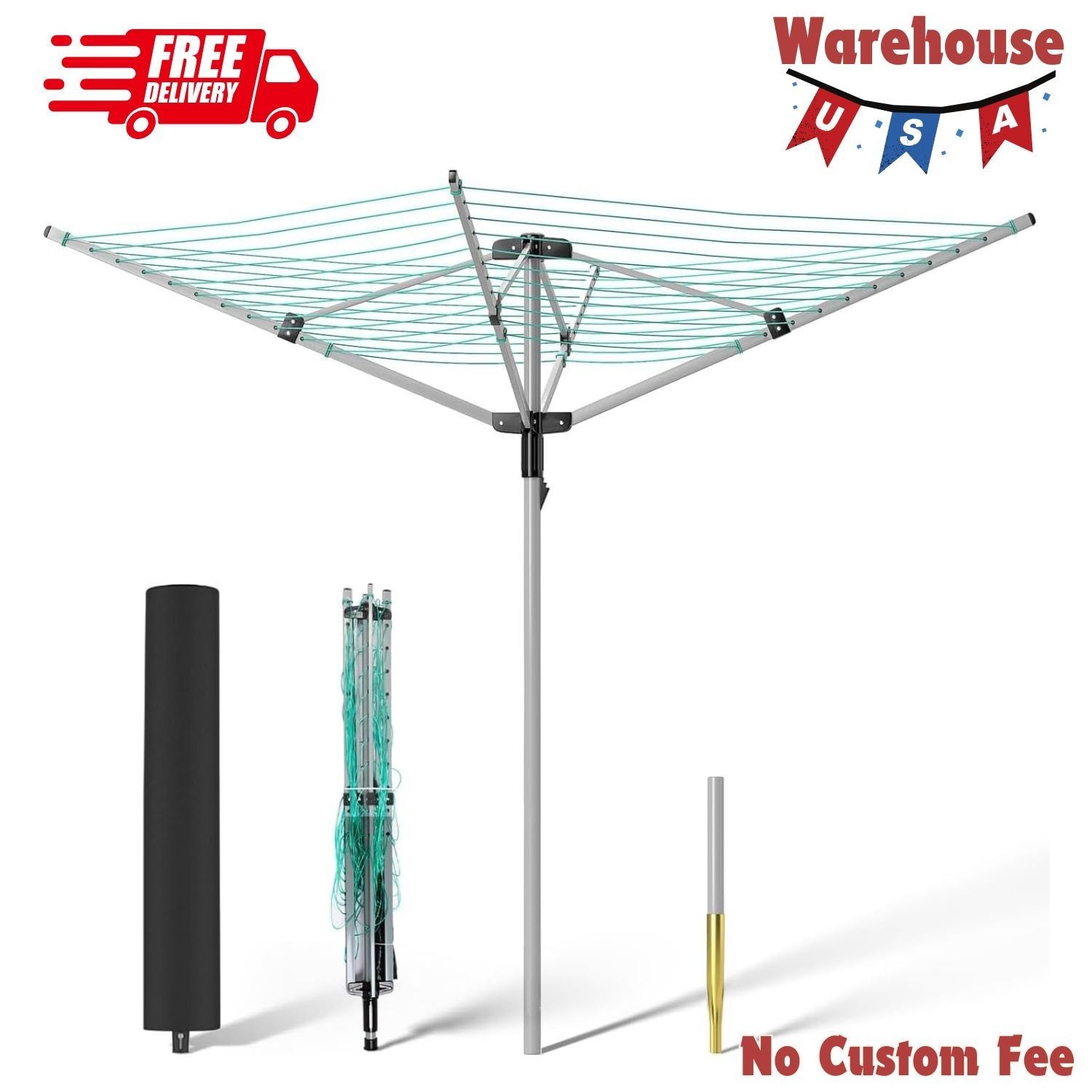 Rotary Umbrella Drying Rack, Adjustable Height Rotary 4-arm Umbrella Clothesline