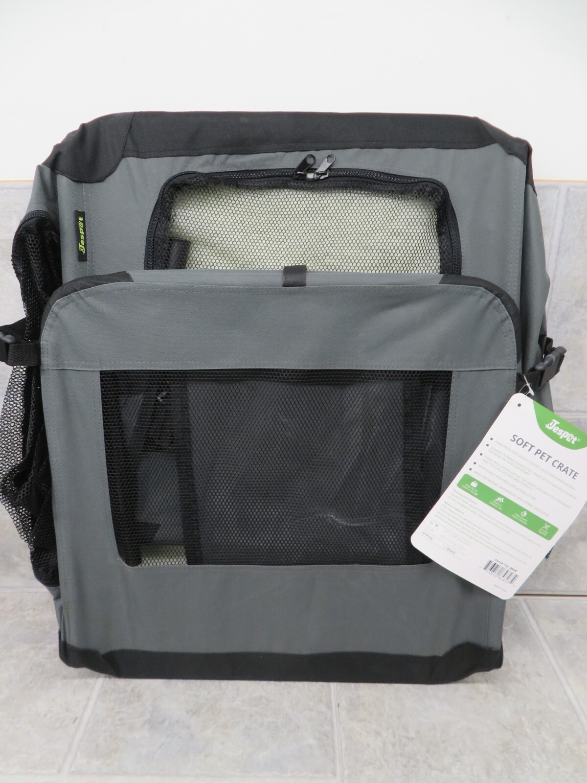 JESPET PSC-26GR 3-Door Soft-Sided Folding Travel Pet Crate (Small; Gray)