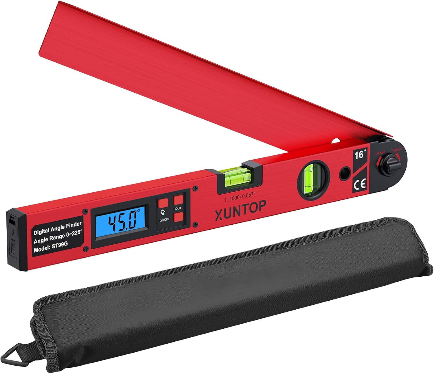 0-225°/0.5° Digital Angle Finder 16” Aluminum Angle Measuring Tool with Horizont