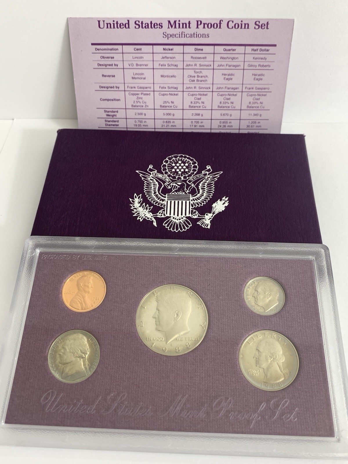 1988-S Claud Proof Set U.S. Mint 5 Coin Original Government Packaging OGP
