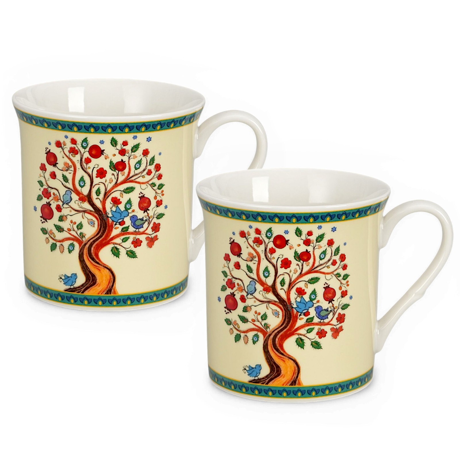 [SET OF 2] Tree of Life Mugs Porcelain Coffee Tea Mugs, 2 x 10 oz