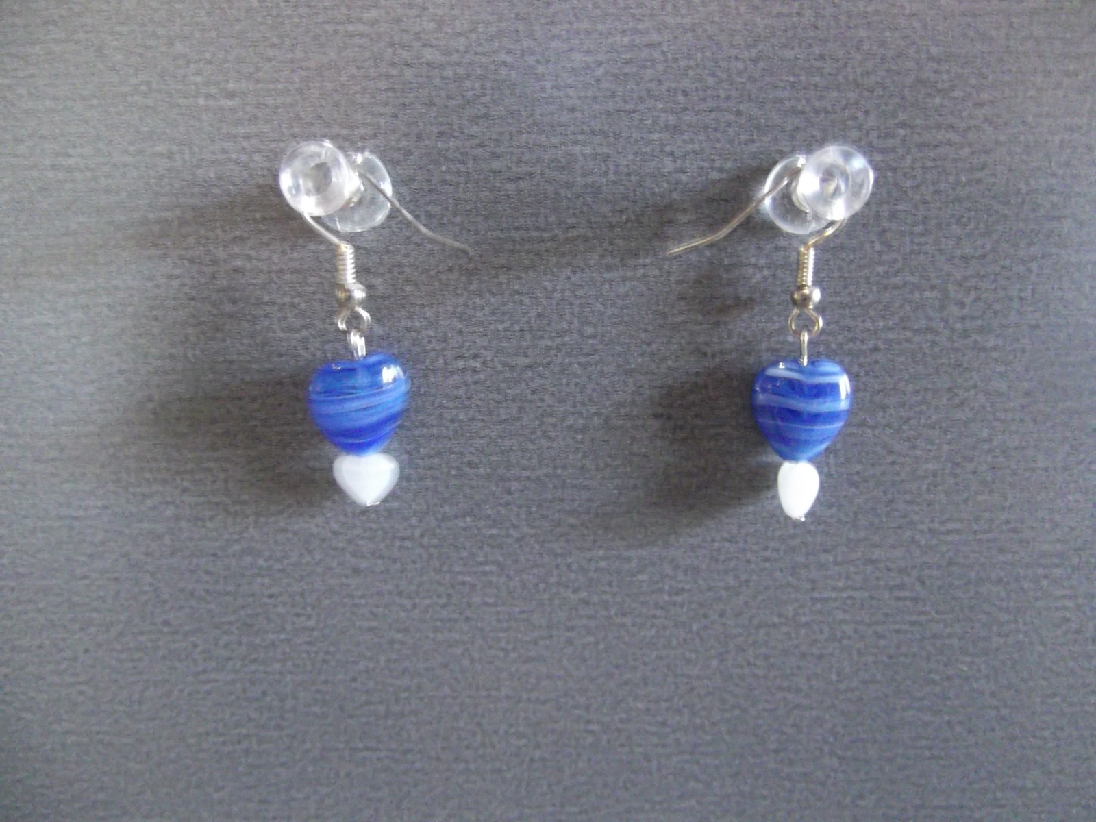 1 Pair Old Dangle Drop Glass Blue w/white Veins 1.5"in Earrings