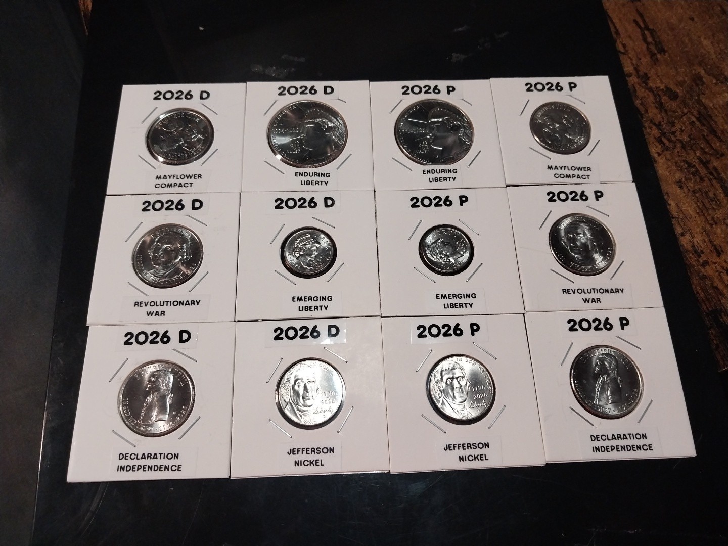 2026 SET OF 12 COINS P AND D  HALFS,DIMES,NICKELS +LATEST QUARTERS CUSTOM LABELS