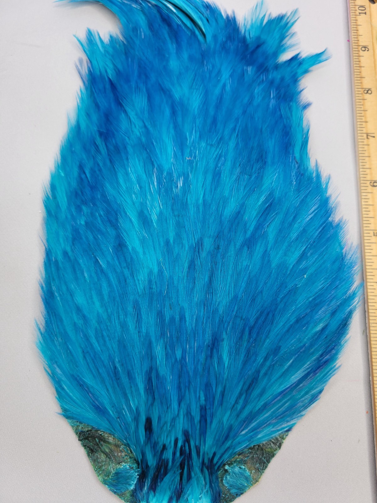 Lot 85, Top Quality BLUE India Rooster Streamer Neck Cape Feathers