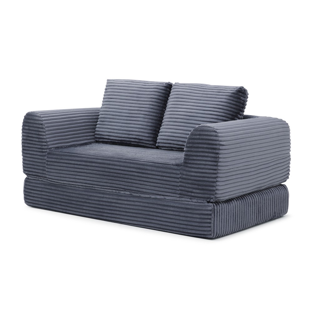 Folding Sofa Bed Sleeper Couch Corduroy Futon w/ 2 Pillows, Grey