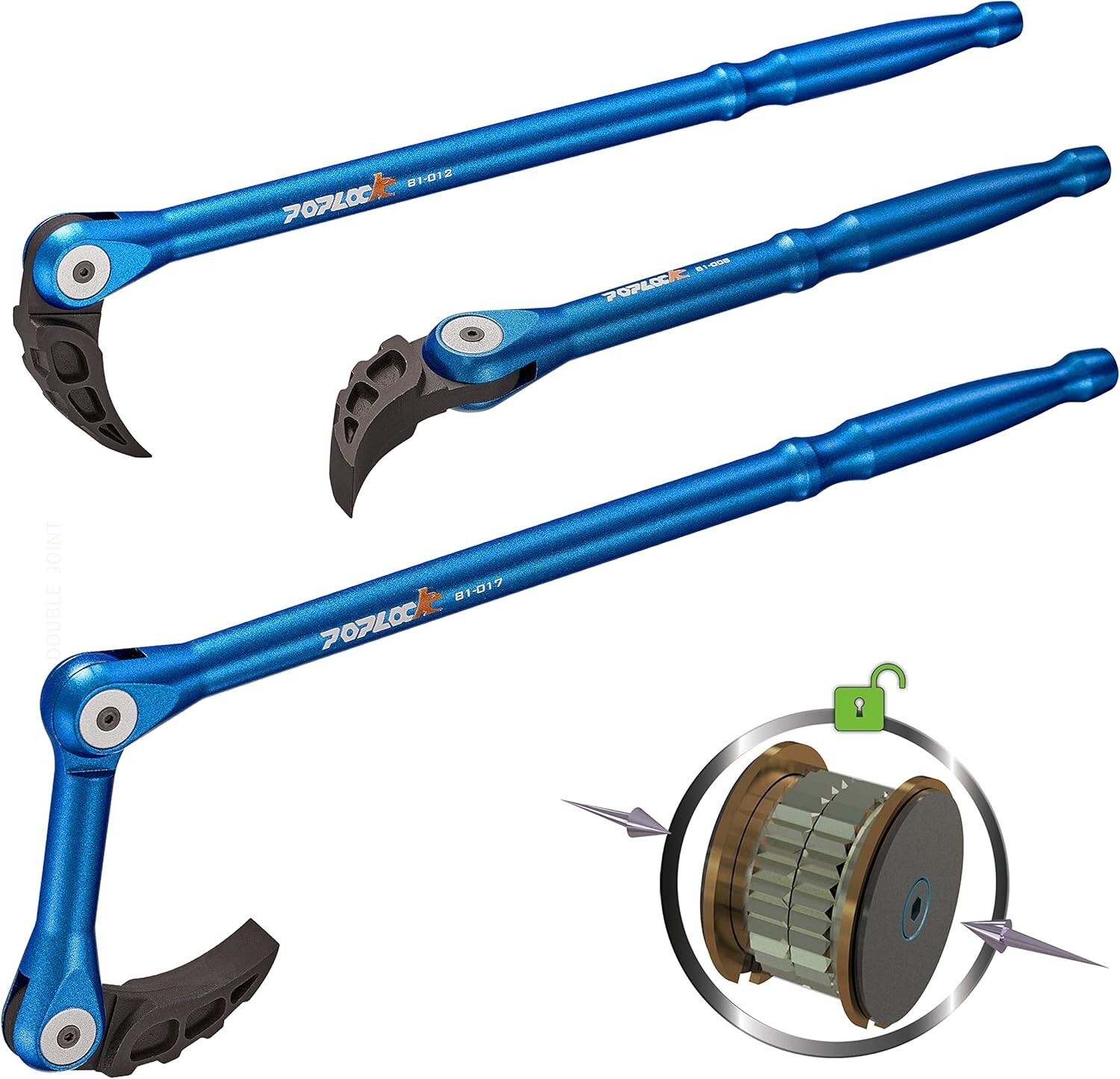 Indexing Pry Bar Set 3 Pieces, Adjustable Pry Bars, Double Push Lock Indexabl...