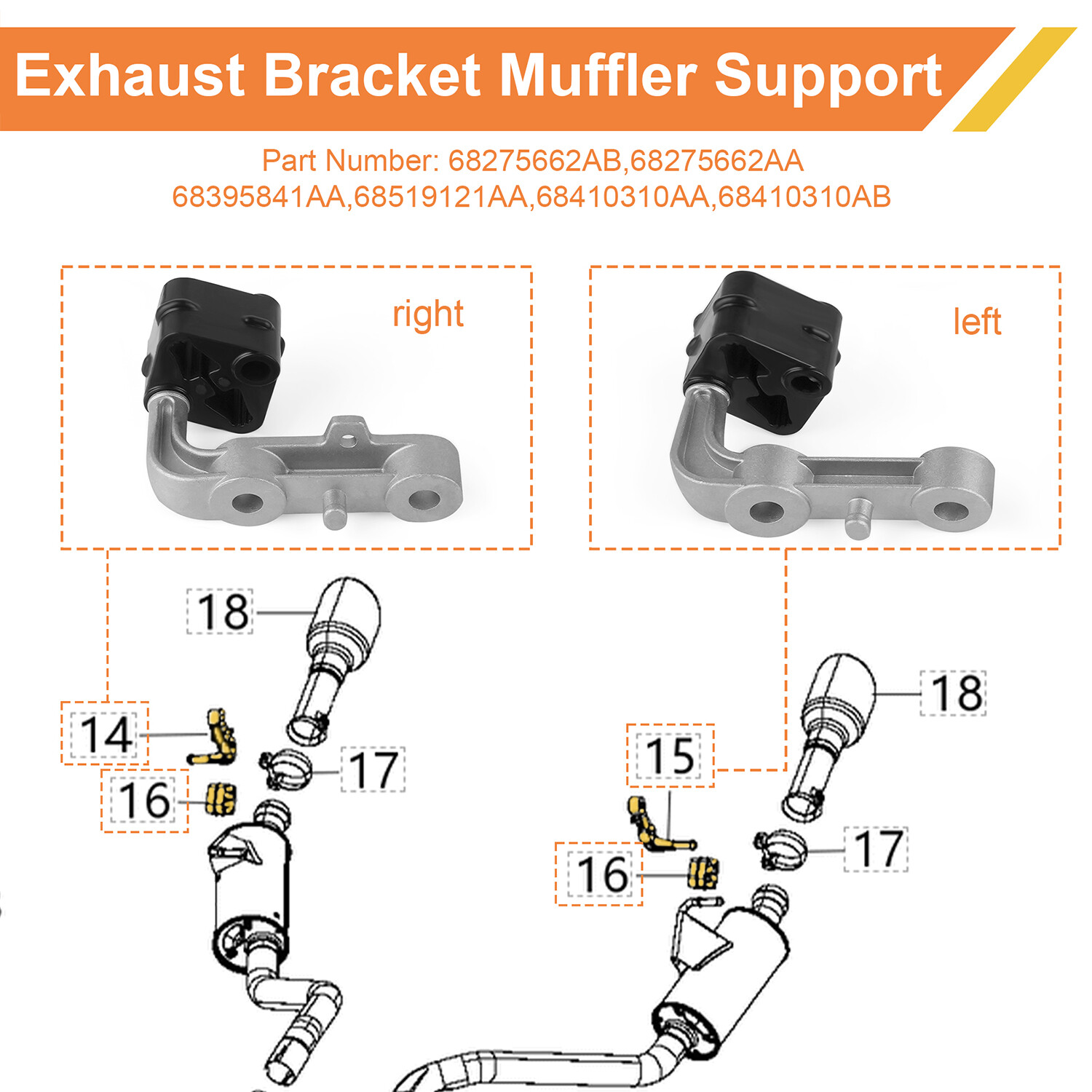 Exhaust Rubber Isolator Hanger for Ram 1500 2019-25 Pair Driver & Passenger Side