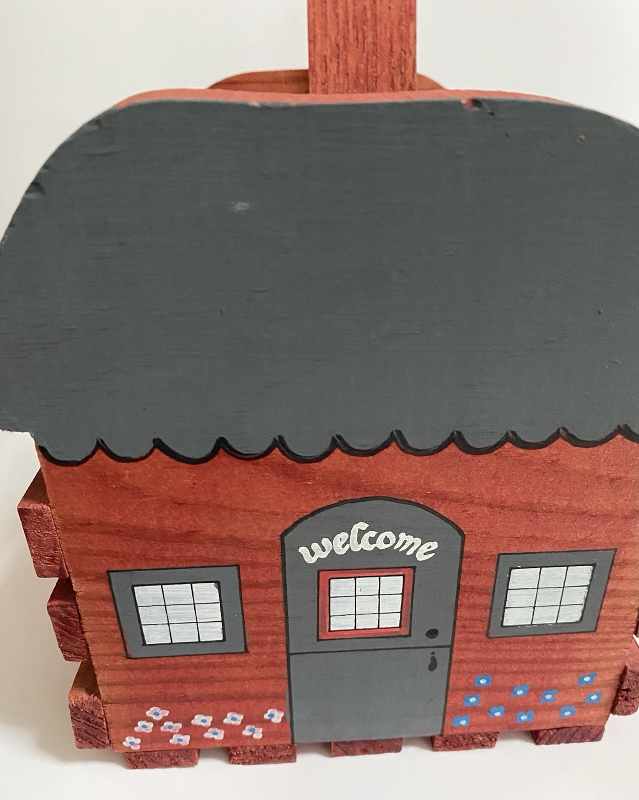 Wood Slats Red House Basket 11” X 9”