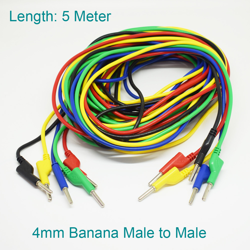 1 set 5 colors 5M Silicone High Voltage Dual 4mm Banana Plug Test Leads Cable