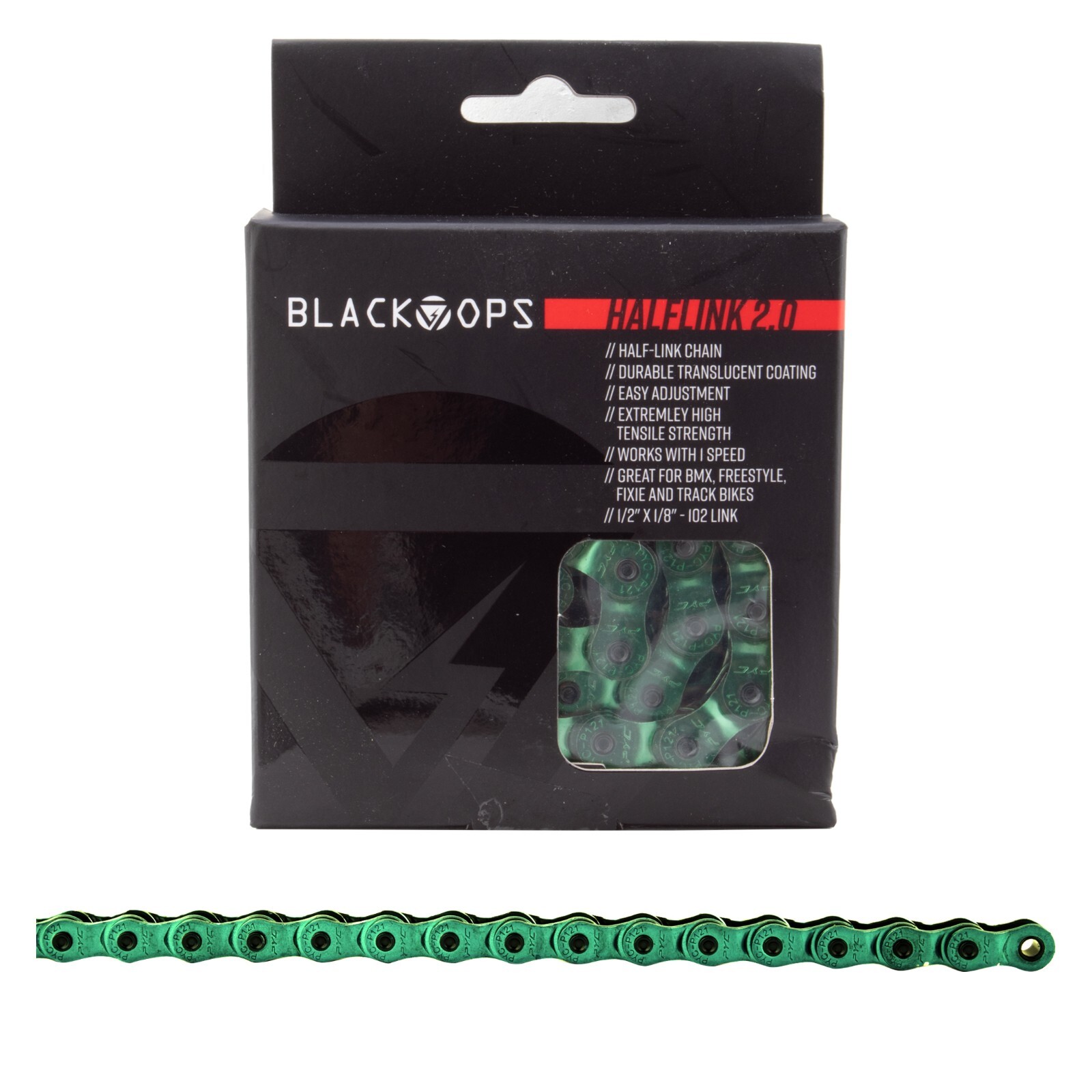 Black Ops Half Link 2.0  Translucent Green Solid Pin BMX Chain  1/2 x 1/8
