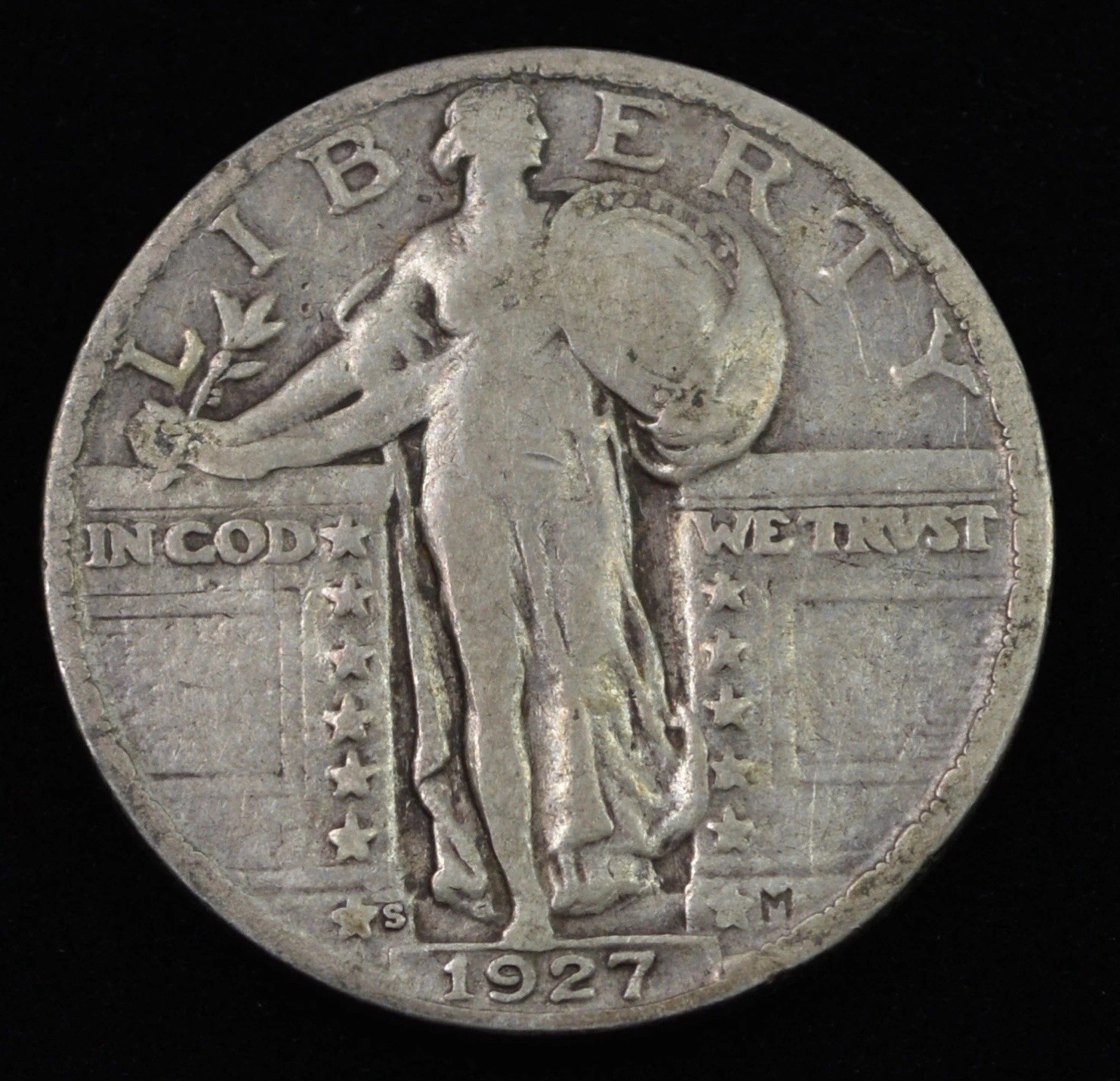 1927-S Standing Liberty Quarter 25c- Fine- Key Date Low Mintage 396K