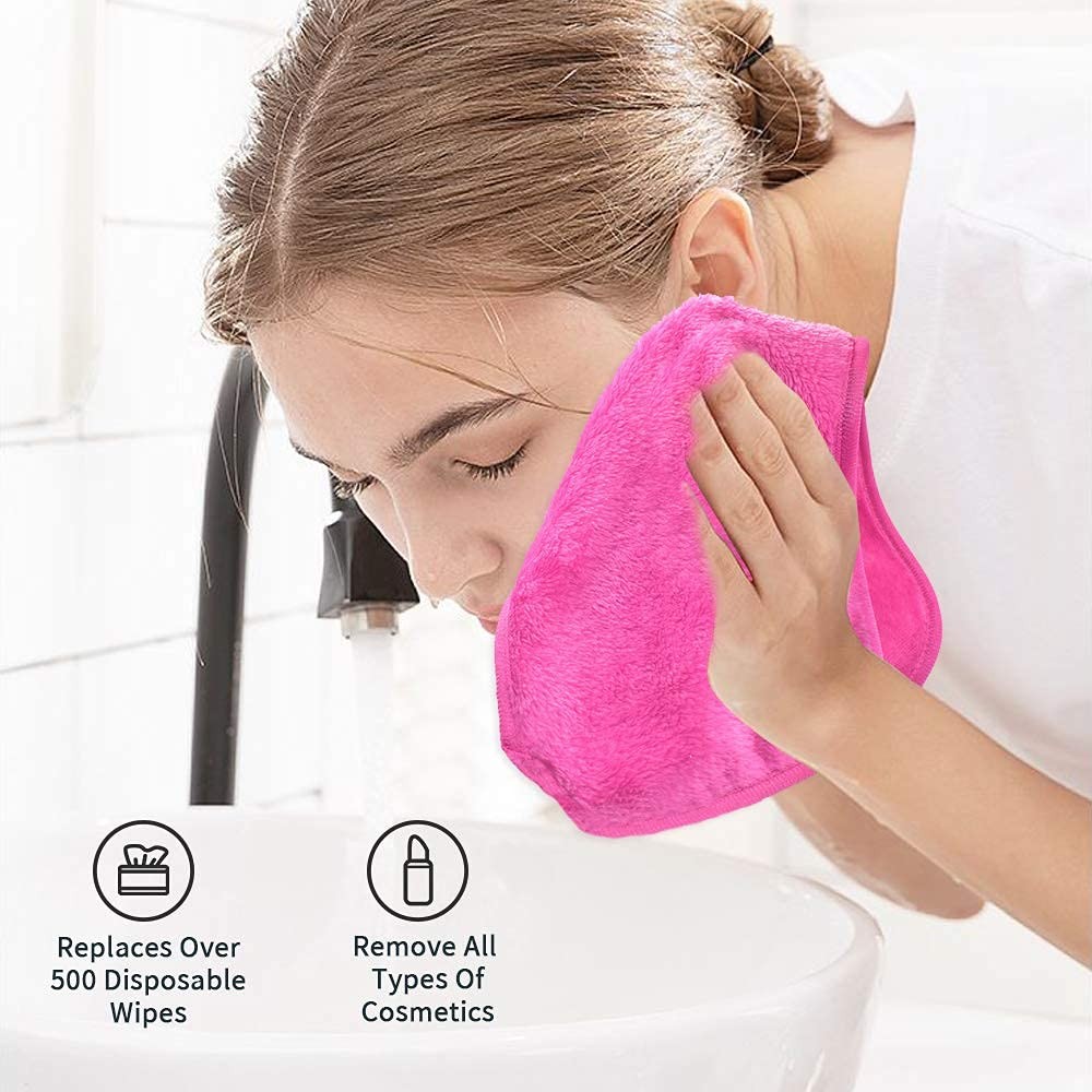 Reusable Microfiber Makeup Remover Cloths - Fast Drying Face Towels, 4 Count