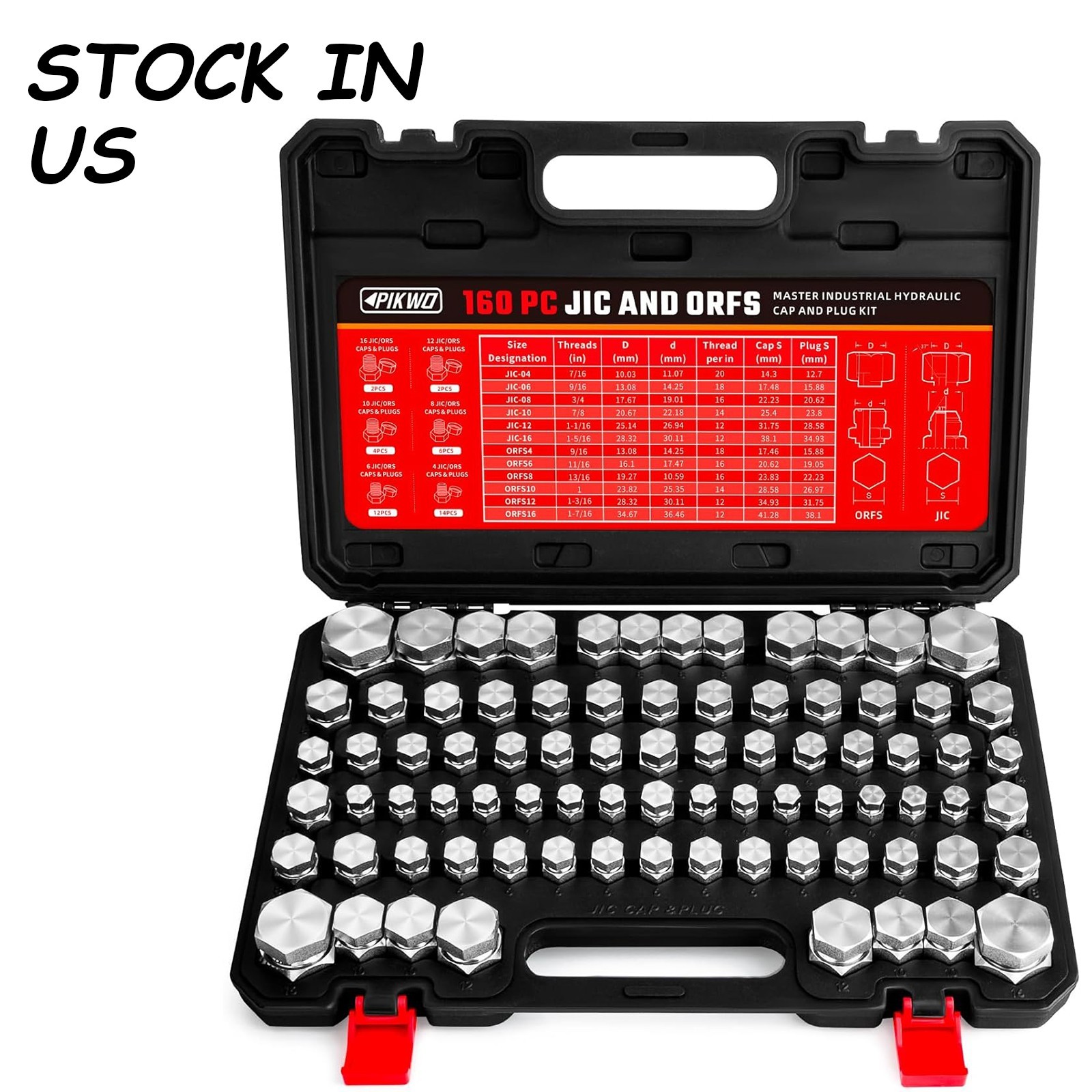 160 PC JIC and ORFS Master Industrial Hydraulic Cap and Plug Hose Tube and Pipe