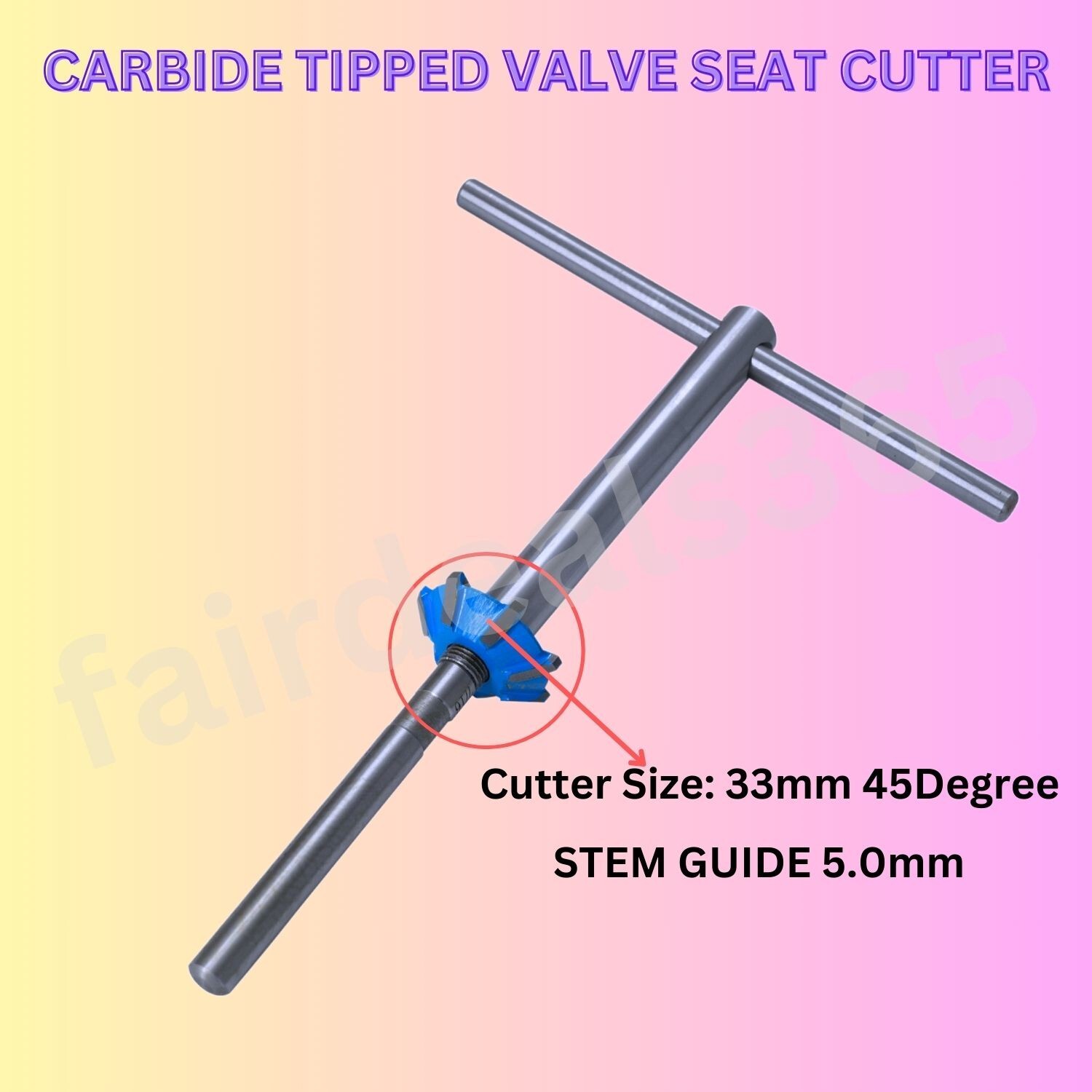 CARBIDE TIPPED VALVE SEAT CUTTER 33 mm 45 degree + ARBOR + STEM 5.0 mm