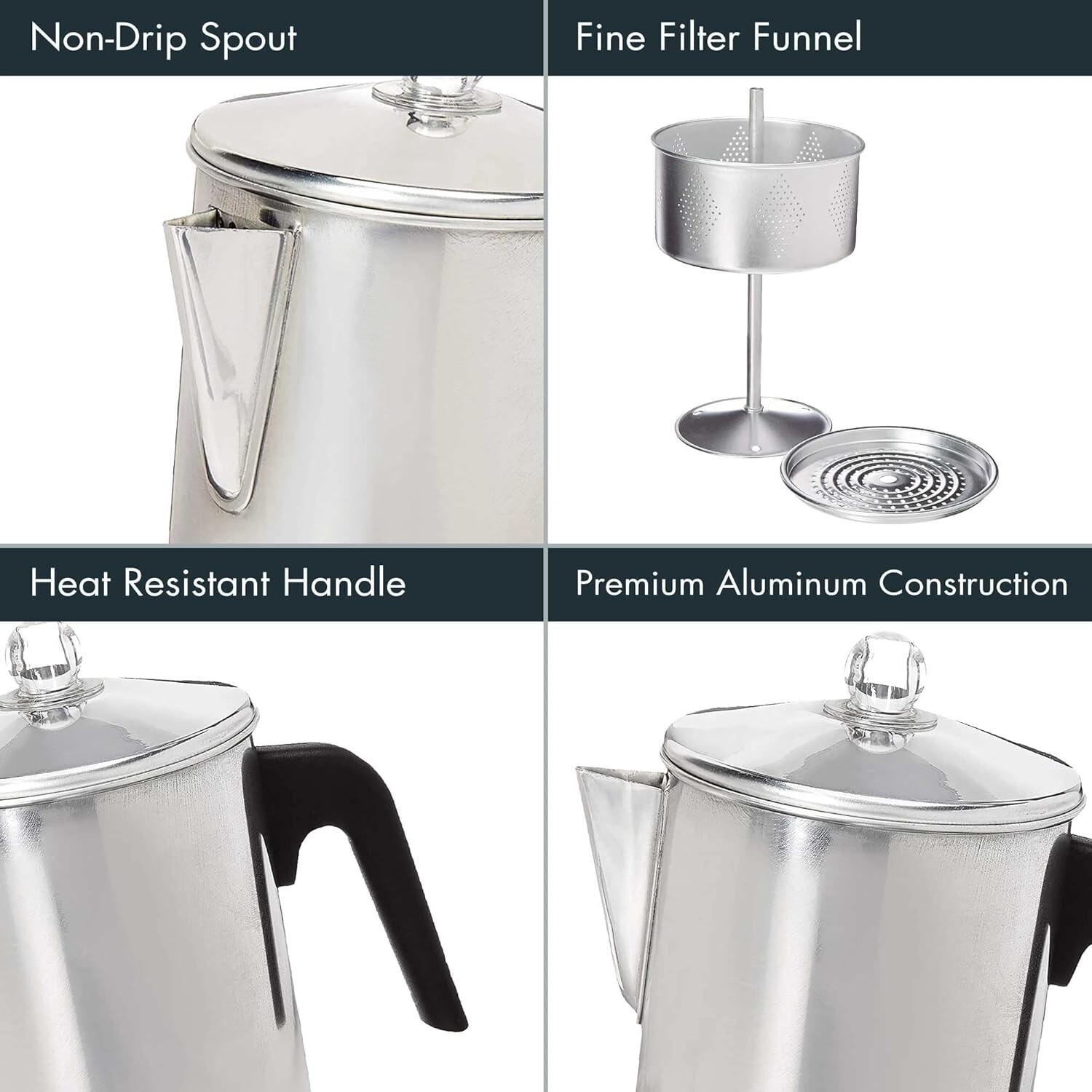 Heavy Duty Stove Top Percolator Coffee Pot Maker 9-Cup