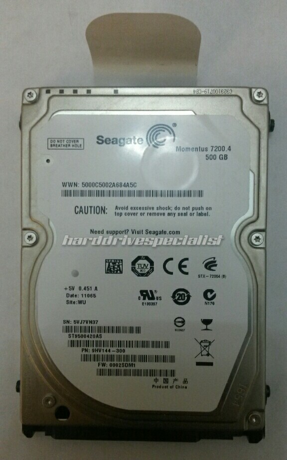 Seagate ST9500420AS 500GB SATA Laptop Drive P/N:9HV144-300 F/W:0002SDM1 Site:WU
