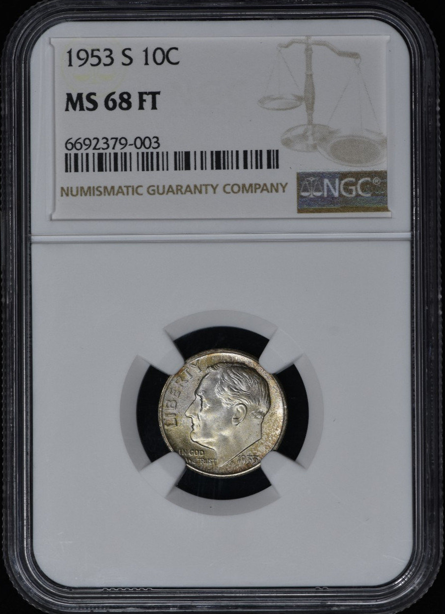 1953-S Roosevelt Dime NGC MS 68 FT (FB) TOP POP