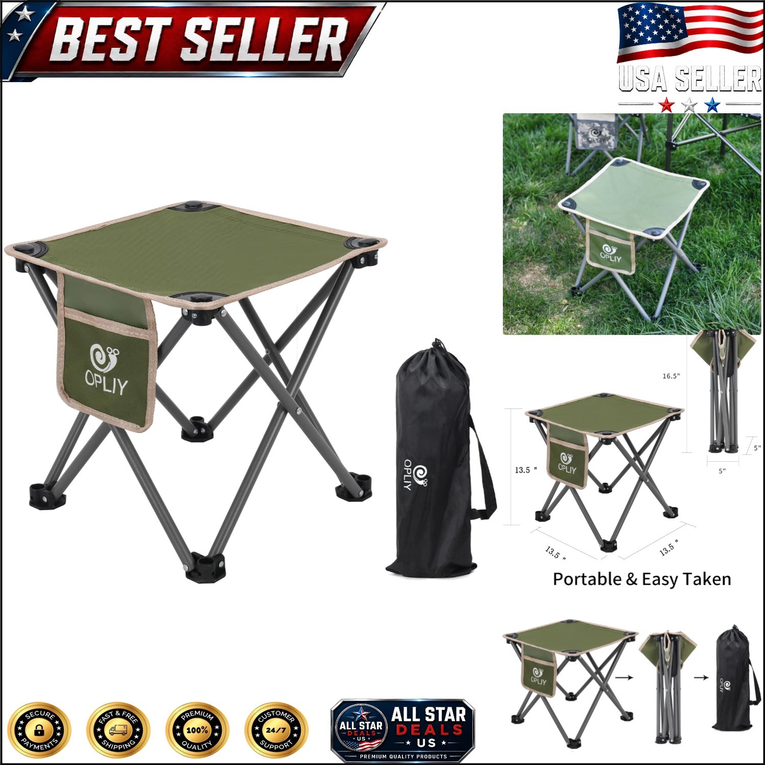 Space-Saving Steel Folding Stool for Camping, Hiking & Beach - 320 lbs Capacity